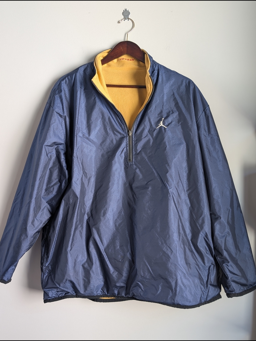 VTG Nike Jordan 1/2 Zip Windbreaker Men XL Blue Fleece Lined Ripstop Reversible